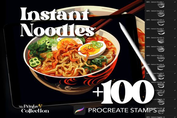 100 Procreate Instant Noodles Stamps