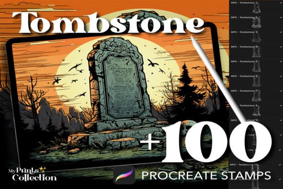 Designing Eerie Scenes with 100 Procreate Tombstone Stamps