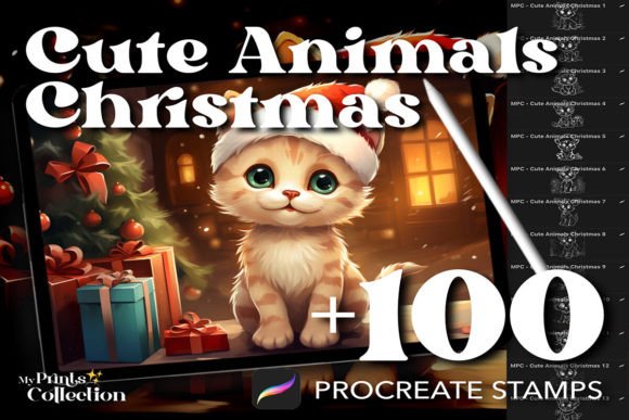Enhancing Digital Art with 100 Procreate Cute Animal Christmas Stamps