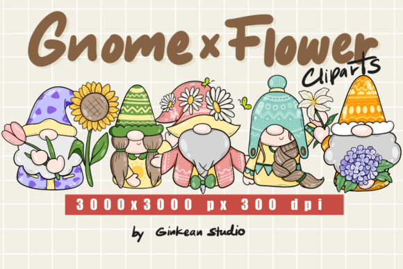 Gnome Flower Sublimation Bundle PNG Grap