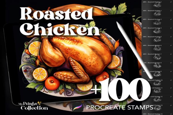 Mastering Culinary Digital Art with 100 Procreate Roasted Chicken Stamps