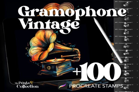 Step Back in Time with 100 Procreate Gramophone Vintage Stamps